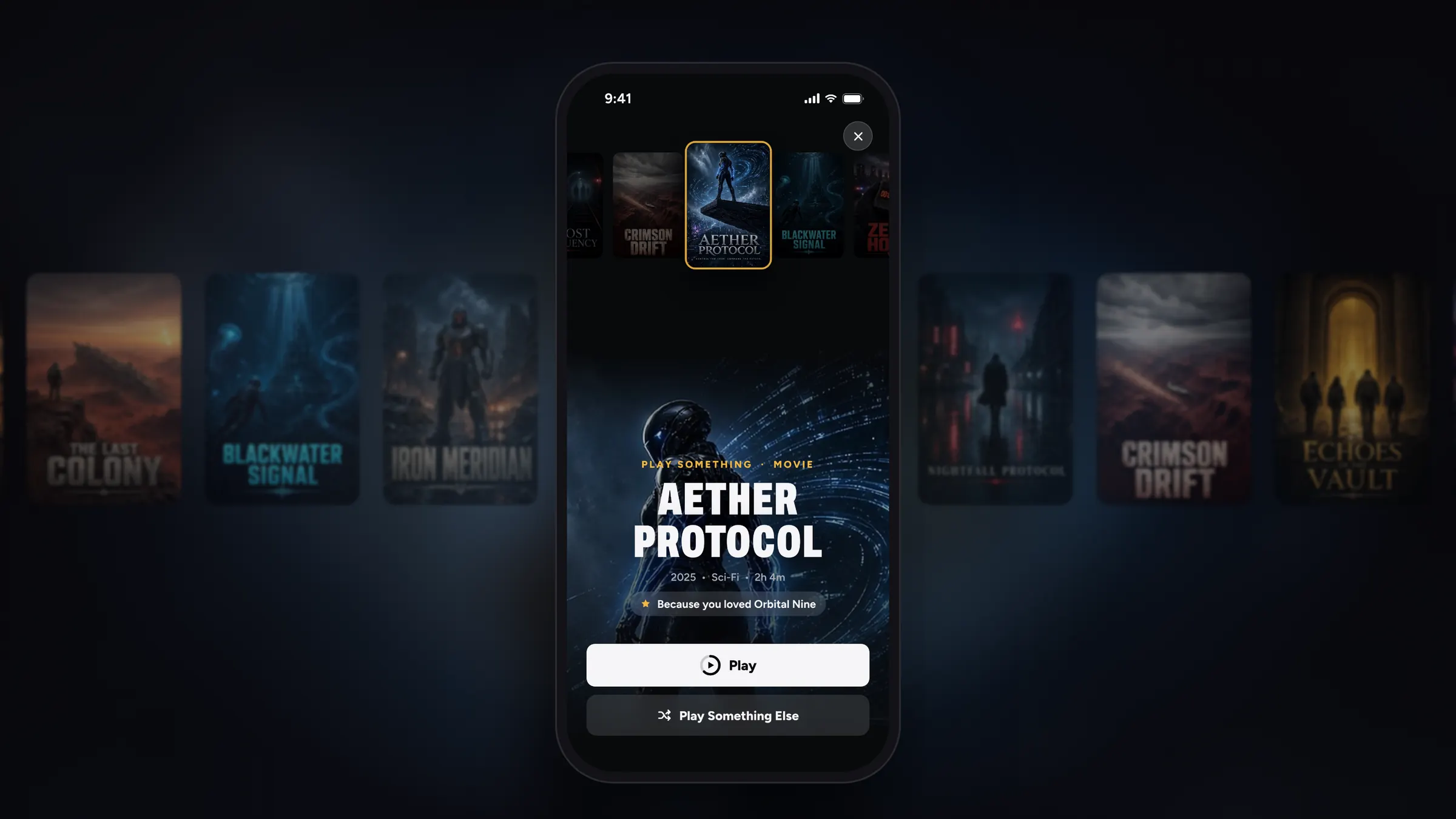 Play Something on iPhone: a reel of posters lands on Aether Protocol